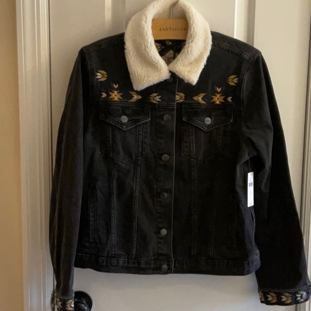 Driftwood Black Denim Jacket with Embroidered Details